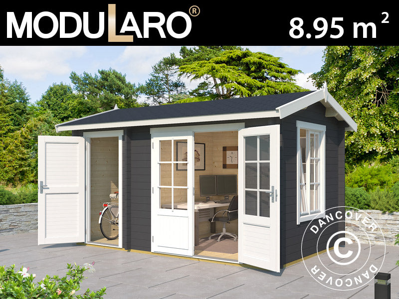 Gartenhaus aus Holz mit Schuppen Maardu 3,9x2,4x2,51m, 44mm, Dunkelgrau