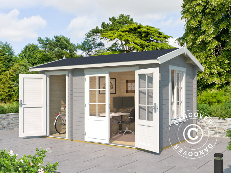 Gartenhaus aus Holz mit Schuppen Maardu 3,9x2,4x2,51m, 44mm, Hellgrau