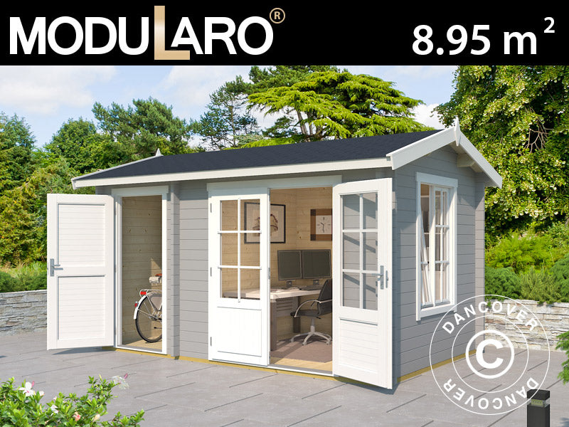 Gartenhaus aus Holz mit Schuppen Maardu 3,9x2,4x2,51m, 44mm, Hellgrau