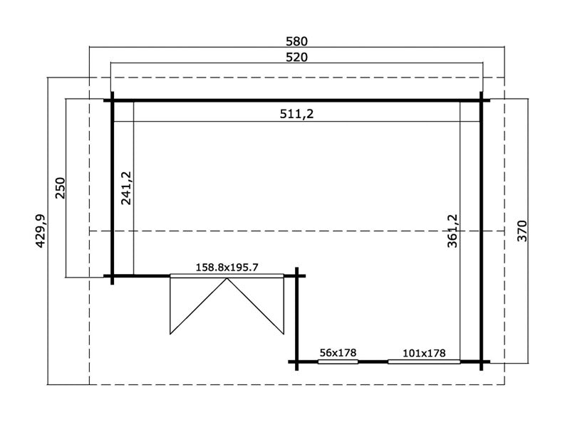 Casetta in legno Talsi 5,2x3,7x2,51m, 44mm, Naturale