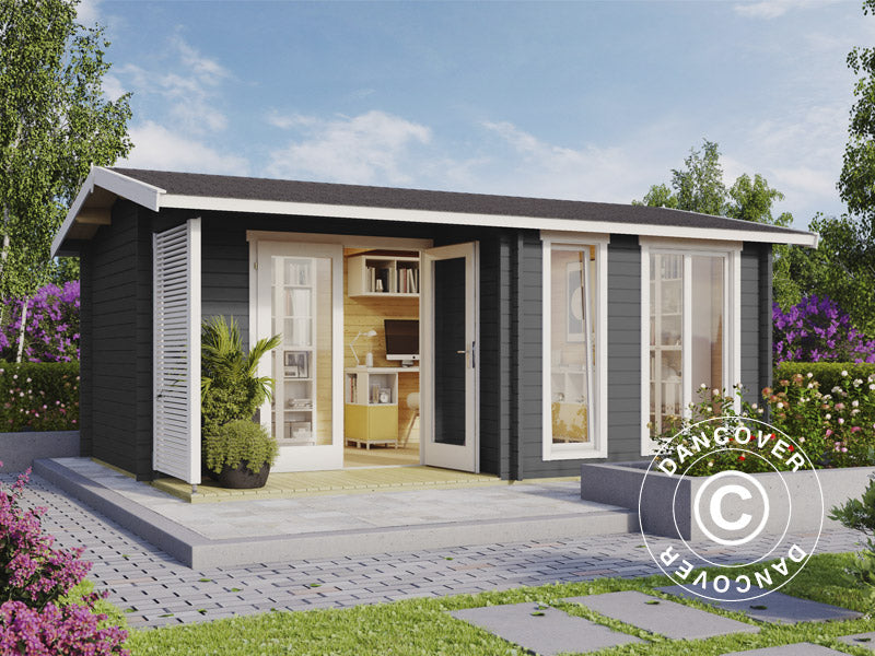 Cabane en bois Talsi 5,2x3,7x2,51m, 44mm, Gris foncé