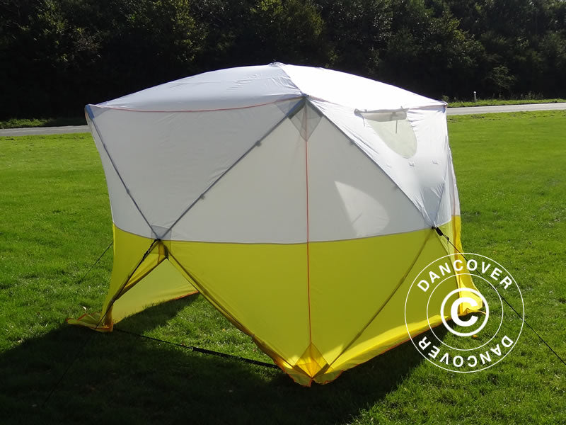 Tente de chantier, FleXshelter PRO+, 2,5x2,5x2m, PVC, Ignifuge, Jaune/Blanc