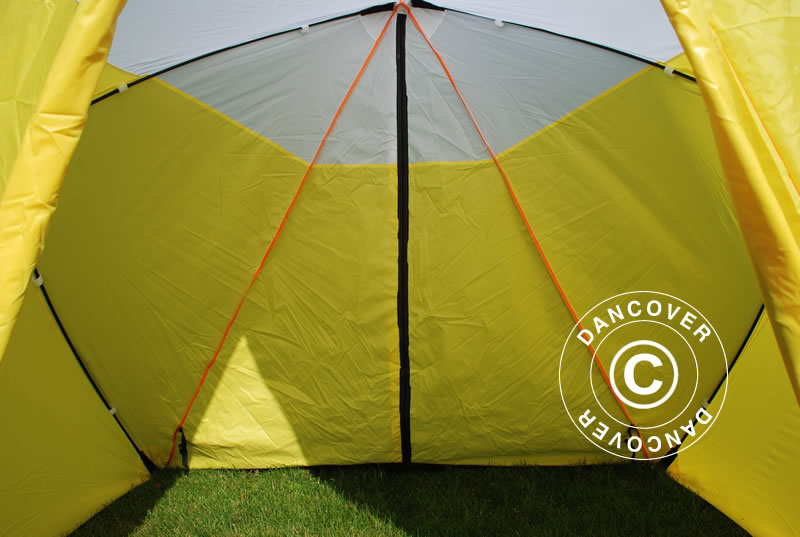 Tenda da lavoro, FleXshelter Basic Triangle, 1,8x1,9x2m, Ritardante di fiamma, Giallo/Bianco