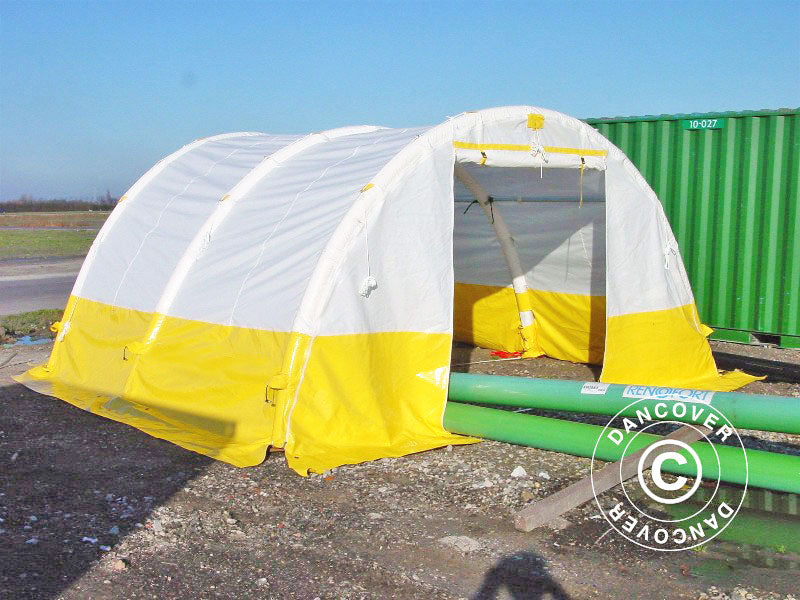 Aufblasbares Arbeitszelt in Bogenform FleXshelter PRO, 4x4m, weiß/gelb